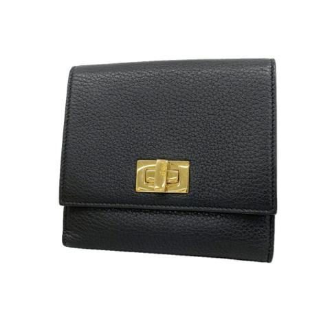 Fendi Tri-fold Wallet, Leather, Black, Women's, P3429407