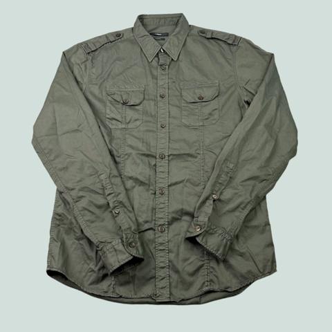 ZEGNA Shirt Green Cotton Button Up Military Epaulets Drop 8 Fit 16.5 42 Mens