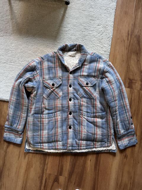 Greg Lauren Faded Blue Sherpa Boxy Plaid Flannel 4 $1,500