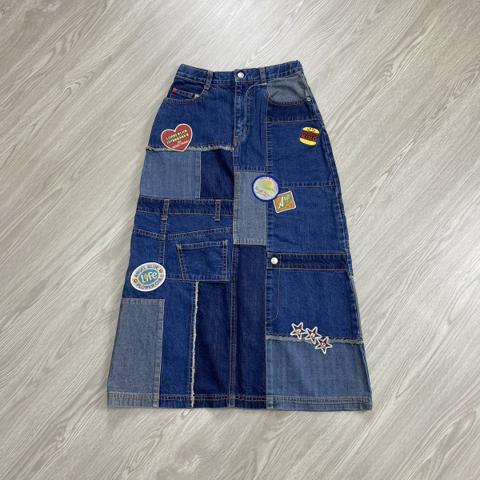 2000s Angel Blue Patchworks Denim Kapital Style Y2K Skirt