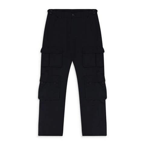 BLACK WOVEN TWIST SEAM CARGO TROUSERS SIZE 48
