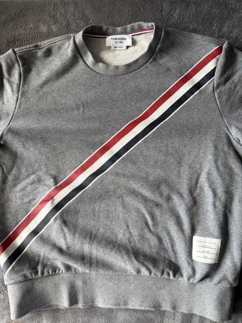 Thom Browne Grey Diagonal Tricolor Stripe Sweatshirt