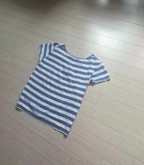 Saint Laurent Paris Blue & White Striped Wide Neck T-Shirt