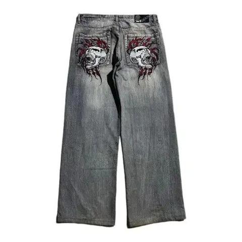 Harajuku Skull Embroidery Retro Baggy Jeans