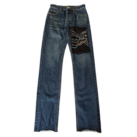 Hyein Seo denim navy jeans with pearls SS18