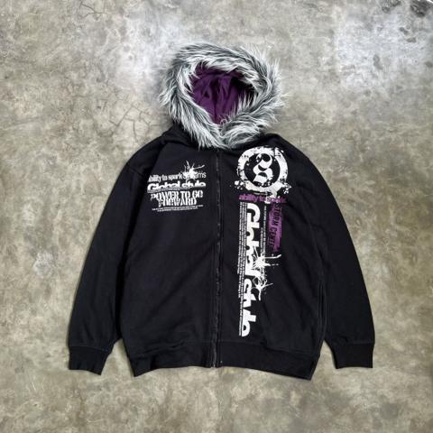 2000s Time Step Gothic Punk Style Poem Fur Zip Hoodie