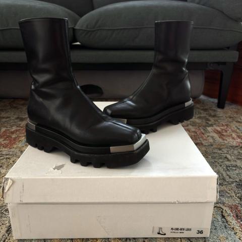 Metal Tip Combat Boots side zip Vibram lugged silver moto