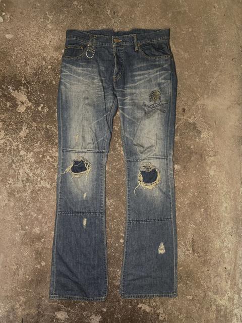 Roen Swarovski skull crush denim pants