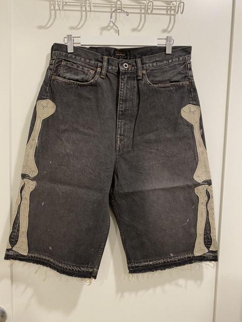 Kapital Bone Denim Shorts Grey