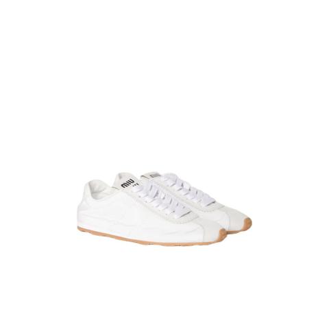 MIU MIU Plume $950 White Fabric/Suede Sneakers New & Authent