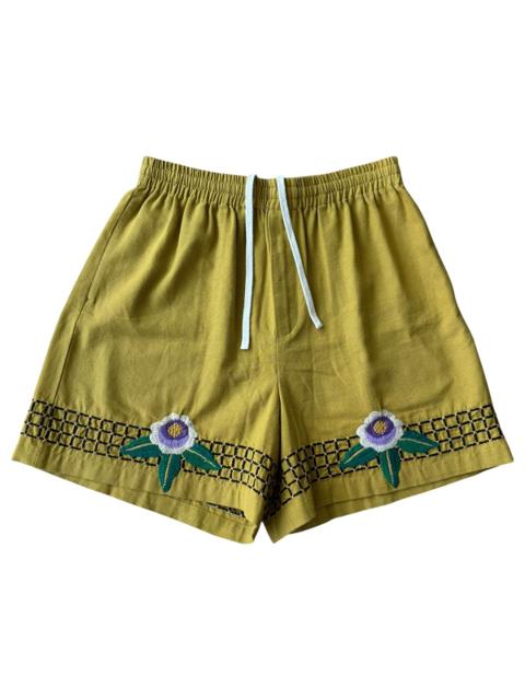 Bode Linen Flower Embroidered Shorts