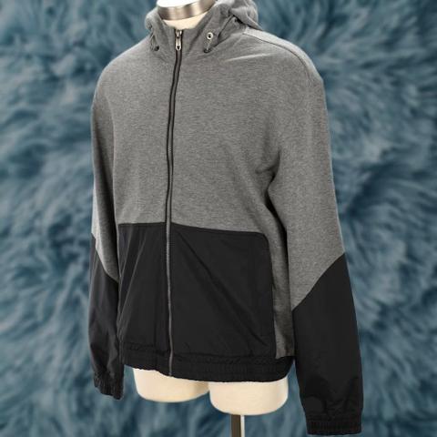 Z ZEGNA Hoodie Jacket Mens Medium Gray Black Mixed Media Full Zip Cotton NWT