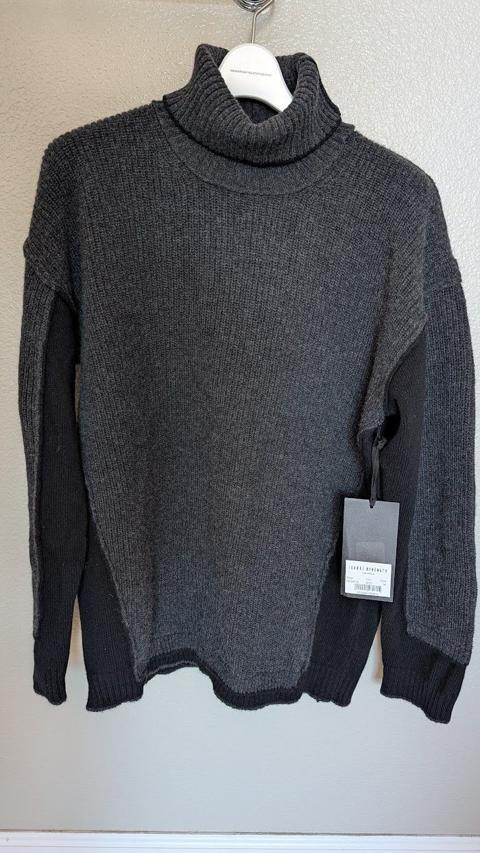 Grey & Black Dual Stitch Turtleneck 100% Virgin Wool