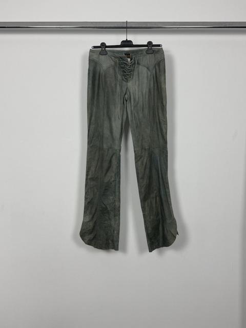 Plein Sud 2000’s Flared Raw Leather Lace Up Pants Trousers