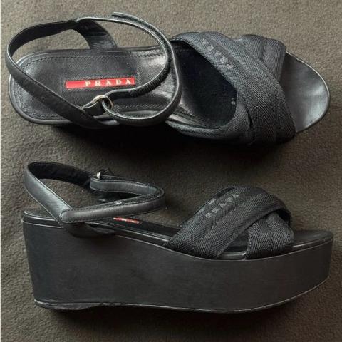 Prada Vintage Criss Cross Nylon Platform Sandal | Sz 38/7W