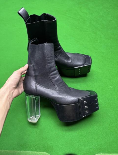 TTULF x Rick Owens RO Kiss Boots Black Crystal Heels KKKK1