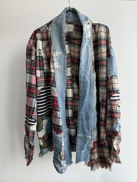Greg Lauren Flannel Patchwork Kimono Shirt Jacket