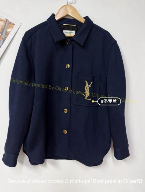 YSL Navy Gold‑Thread Logo Shirt Jacket XMMM122609