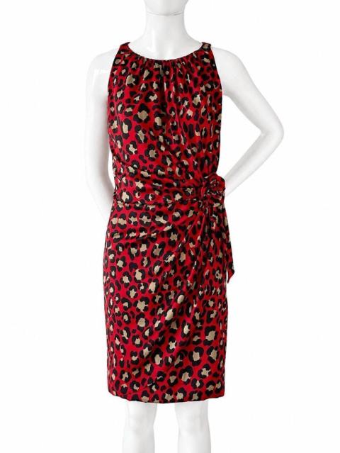Moschino Red Leopard Draped Cocktail Dress Y2K