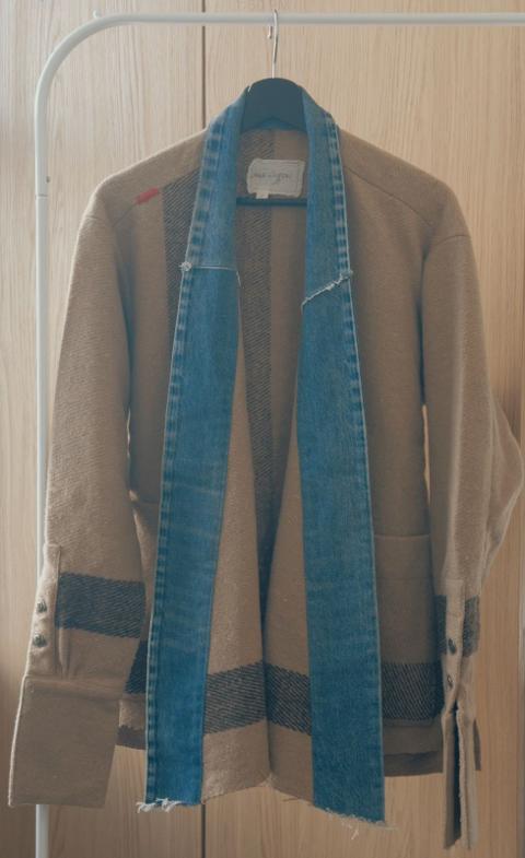 Stripped blanket boxy kimono