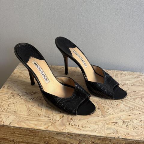 Vintage Croc Leather Manolo Blahnik Heels peep toe sandal