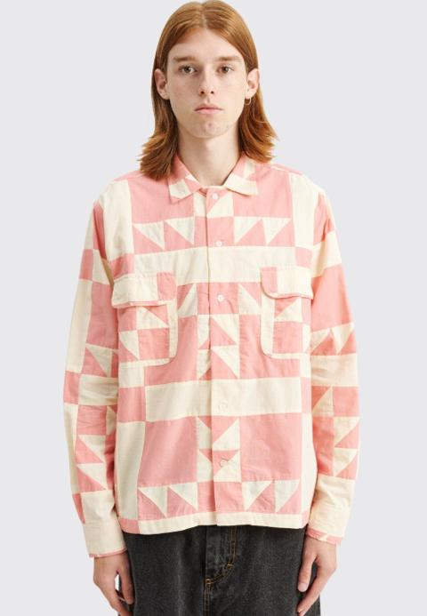 Bode Patchwork Quilt L/S Shirt Pink/White