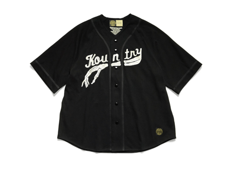 Embroidered Bones Logo Oversized Baseball Jersey Black Whit