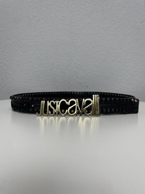Roberto Cavalli Vintage Black Metal Leather Rhinestone Belt