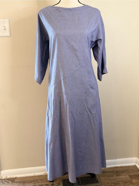 Jarbo blue herringbone maxi dress pockets modest SZ 0