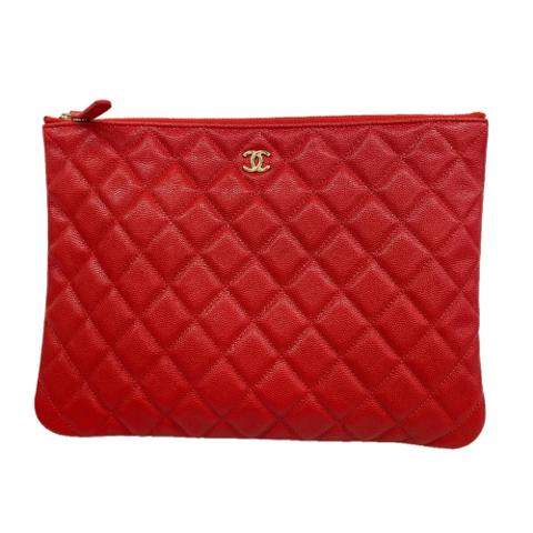 Chanel Matelassé Clutch Bag, Caviar Leather, Red, Men's & Women's, OP021937