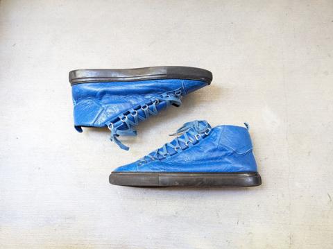 Balenciaga Arena Blue Black Leather 13 High Tops Lace Up