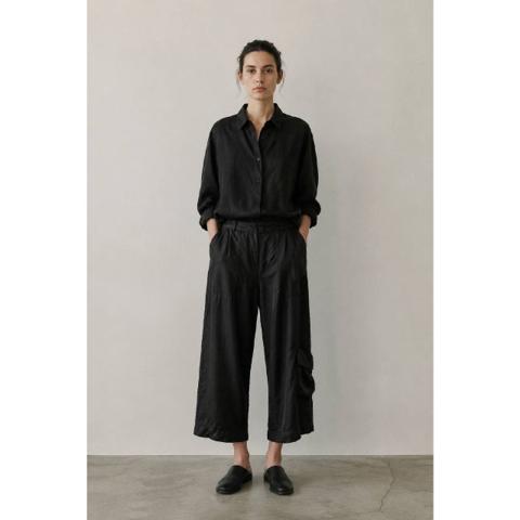 Isabel Benenato Cropped Wide Leg Cupro Pants Black