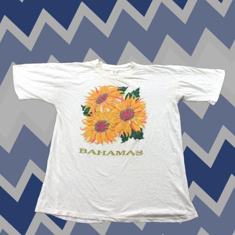 VINTAGE Bahamas Sunflower Shirt Mens XL White Graphic Tee 90s Travel Souvenir Cricket?