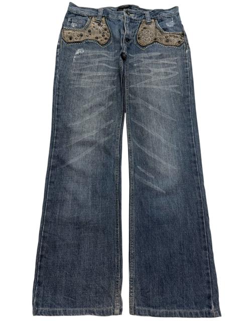 RARE 90's BEACH SOUND 🇯🇵 FLARED STUDDED SPLIT LEATHER DENIM