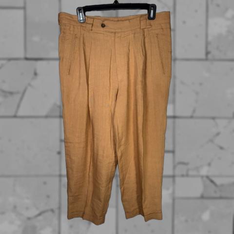 BASILE Linen Blend Casual Pants Men Size 34x24 Orangish