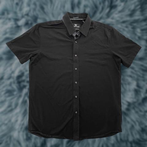 Buttercloth Button-Up Shirt Adult Large Black Short Sleeve Casual Stretch Mens