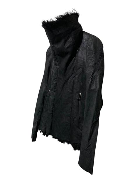 2000s Edition high neck asymmetric fur leather jacket