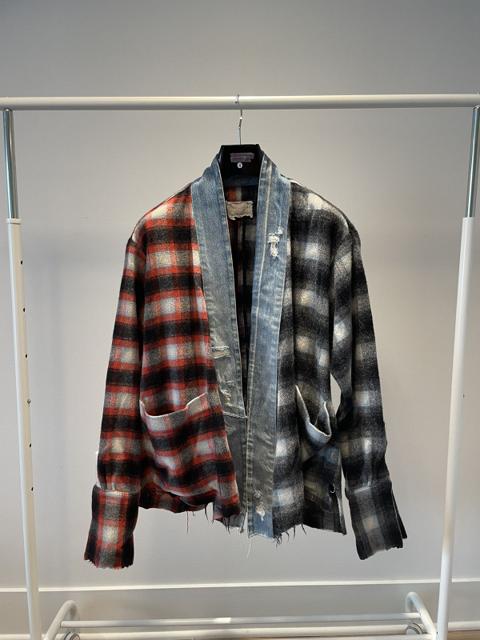 Wool Kimono with distressed denim
