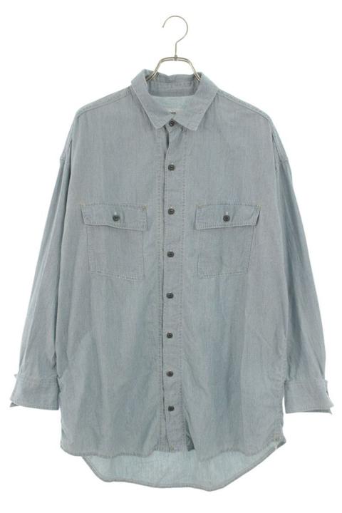 sulvam Frayed Design Cotton Long Sleeve Shirt Light Blue Size M