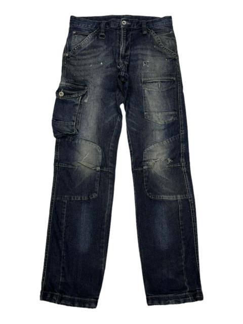 🔥JAPANESE DISTRESSED DENIM WORKS MULTI POCKET CARGO DENIM
