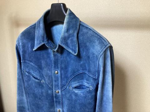 BACKLASH Indigo Dyed Calf Suede Western Shirt S