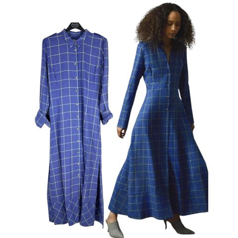 Khaite SS18 Runway Plaid Maxi Cotton Cashmere Shirt Dress