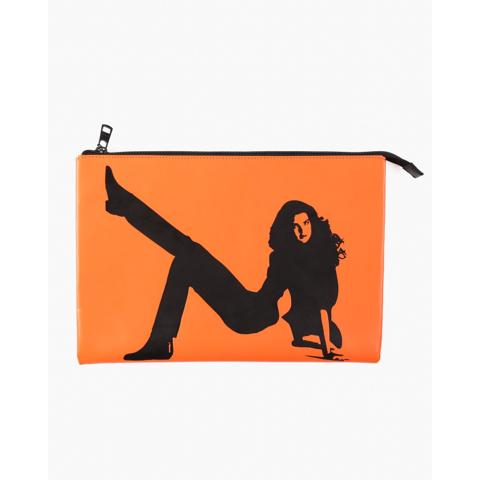 FW17 Brooke Shields Printed Pouch in Orange Leather