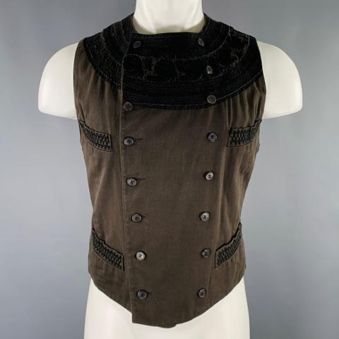 Black Dark Green Cotton Blend Embroidery Vest