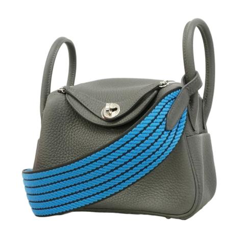 Hermes Lindy Mini handbag, Taurillon Clemence leather, Ardoise color, G stamp, 2-way bag for women, OP018151