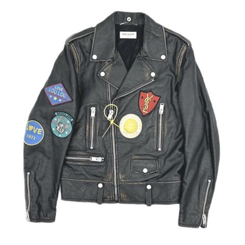L01 Multi Patch Vintage Calf Leather Biker Jacket