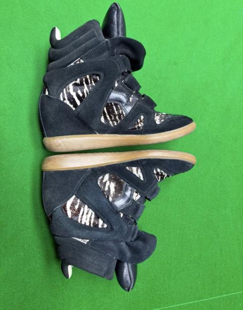 Isabel Marant Zebra‑Print Pony Hair Wedge Sneakers KKKK1