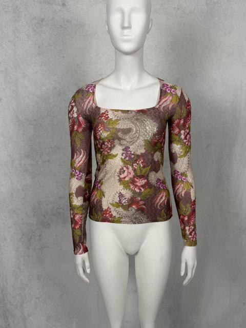 Roberto Cavalli 2000’s Floral Mesh Paisley Longsleeve Top
