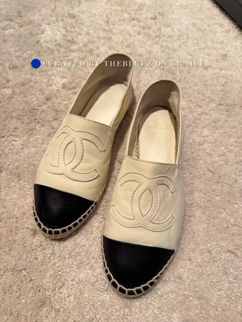 Chanel Cream-Black Leather Espadrilles