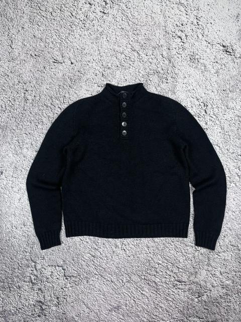 Z Zegna Italy 100% Wool Mock Neck Button Sweater Black L